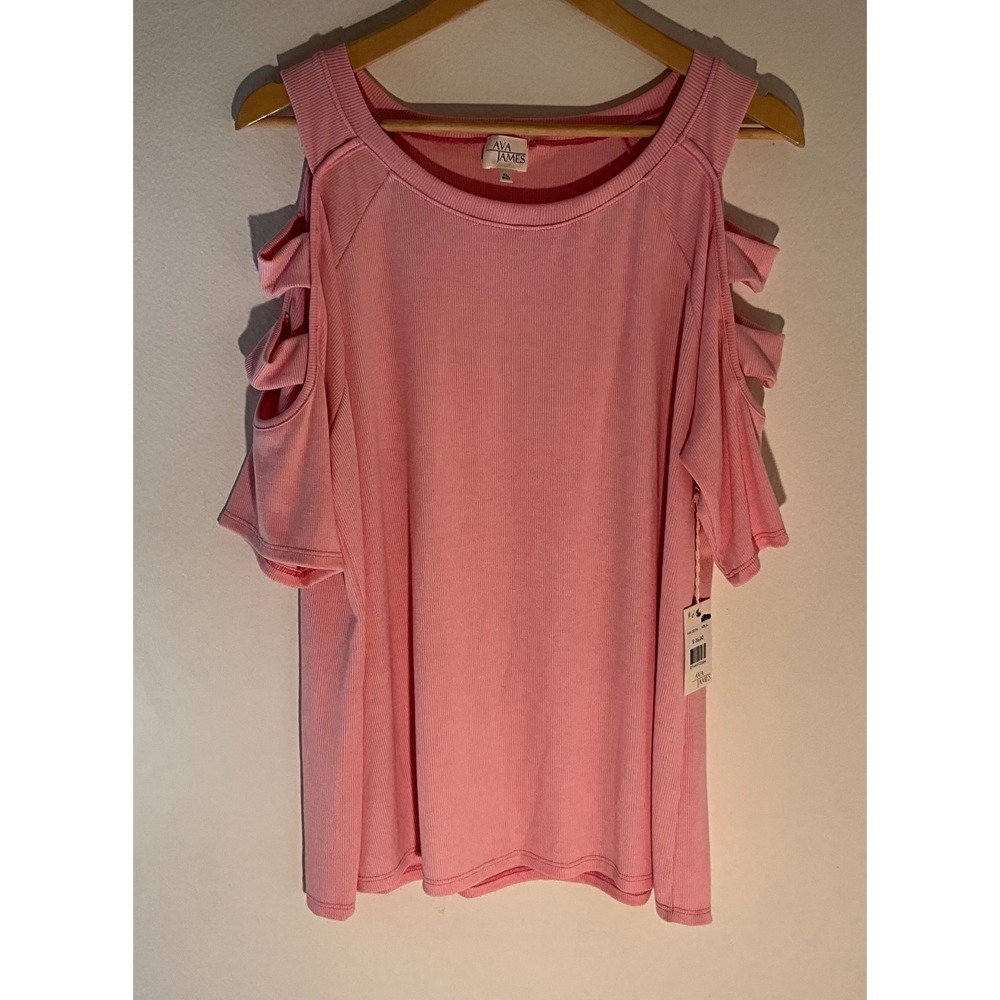 Ava James Women's XL Cold Shoulder Ribbed‎ Knit Tunic Top Pink